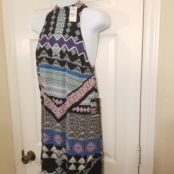 Express Aztec Print High-Neck Racerback Mini Dress - Picture 3 of 5